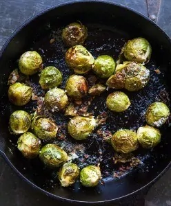 Roasted Brussels Sprouts finished with Black Lava Hawaiian Salt